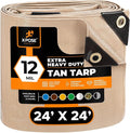 Heavy Duty Tan Poly Tarp 24' X 24' - Multipurpose Protective Cover - Durable, Waterproof, Weather Proof, Rip and Tear Resistant - Extra Thick 12 Mil Polyethylene - by Xpose Safety