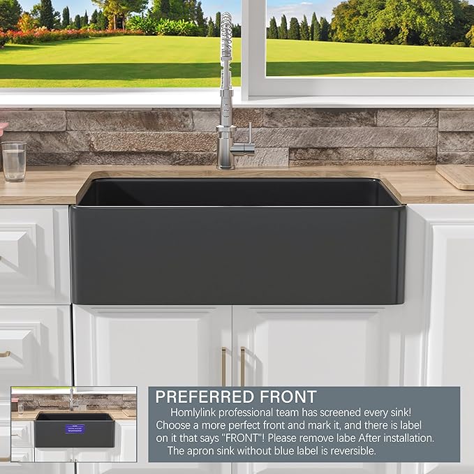 Black Farmhouse Sink 33 x 20 Inch, Firecaly Apron Front Undermount Farm Sink, Single Bowl, with Accessories 2 Types, Matte Black, for Kitchen