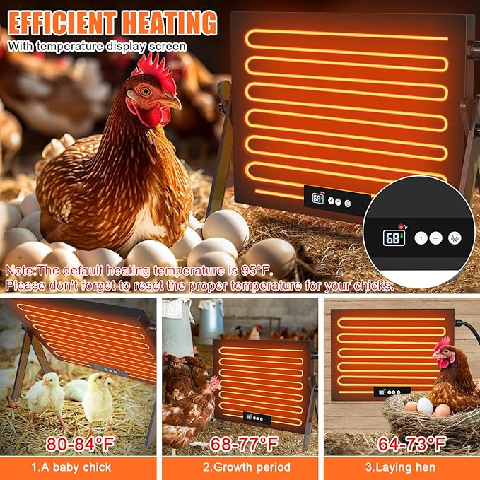 Large Chicken Coop Heater for Winter, Metal Chick Brooder Plate Radiant Heater for Chicken Coop, Safe 150W, Quiet & Thermostat Control Ideal for Chick Chicken Coops Dog Cat & Small Animals