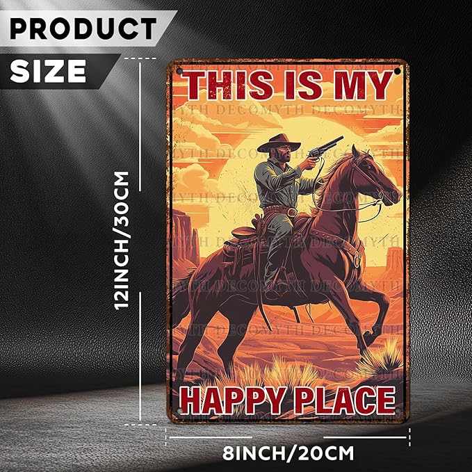 Cowboy Metal Tin Sign Vintage Retro Wall Decor Cowboy on Horse Metal Tin Sign Bar Home Bathroom Wall Decoration 12 * 8inch