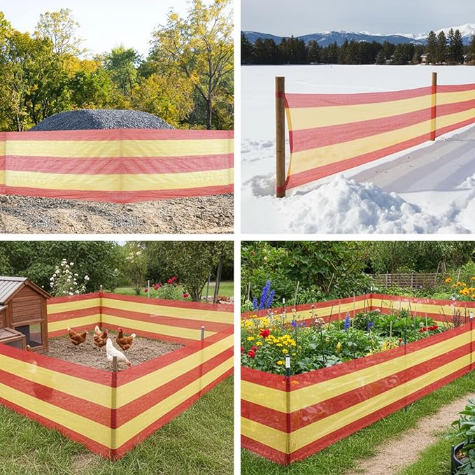 2 Rolls 3.3' x 164' Safety Snow Fence Net HDPE High Visibility Temporary Barrier Construction Netting Safety Warning Roadblock for Snow Fencing Garden Poultry Driveway (Red and Yellow)