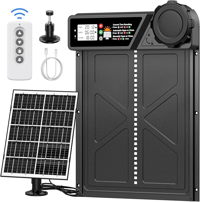 Large Size Automatic Chicken Coop Door Solar Powered Auto Chicken Door Opener, Timer Modes for Safe and Convenient Chicken Keeping with Intelligent Obstacle Sensors, Remote Control