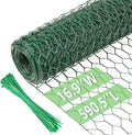 Chicken Wire 16.9 in x 590.5 in Poultry Wire Netting Hexagonal Galvanized Mesh Garden Fence Barrier for Pet Rabbit Chicken Fencing with 100 Pcs Cable Zip Ties(PVC-Coated)