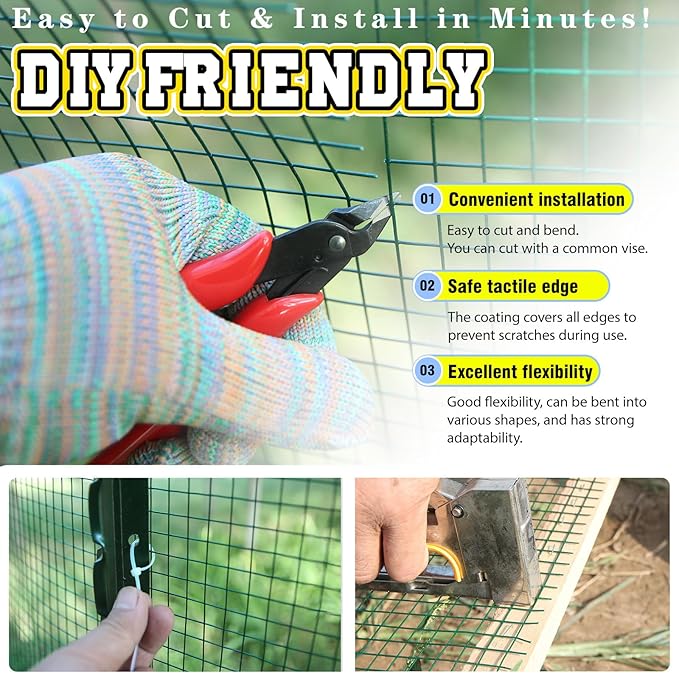 Hardware Cloth 1/2inx24x100ft,Chicken Wire Fencing,Welded Wire Mesh, Vinyl PVC Coated Mesh,Coop Garden Plant for Rabbit,Snake,Rodent,Foxes,Raccoons Poultry Netting Cage Farm Protection
