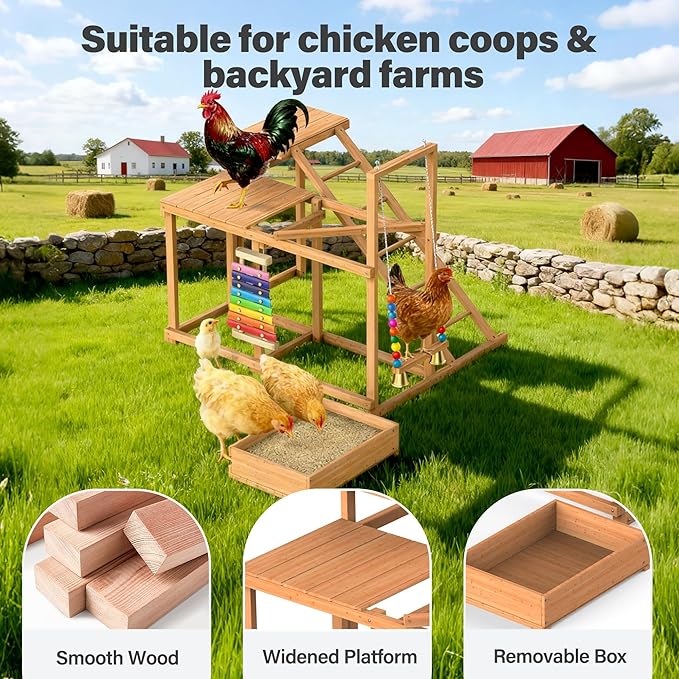 Chicken Perch with Swing Xylophone Removable Feeder/Bath Wooden Roosting Bar Toy for Farms Easy to Clean