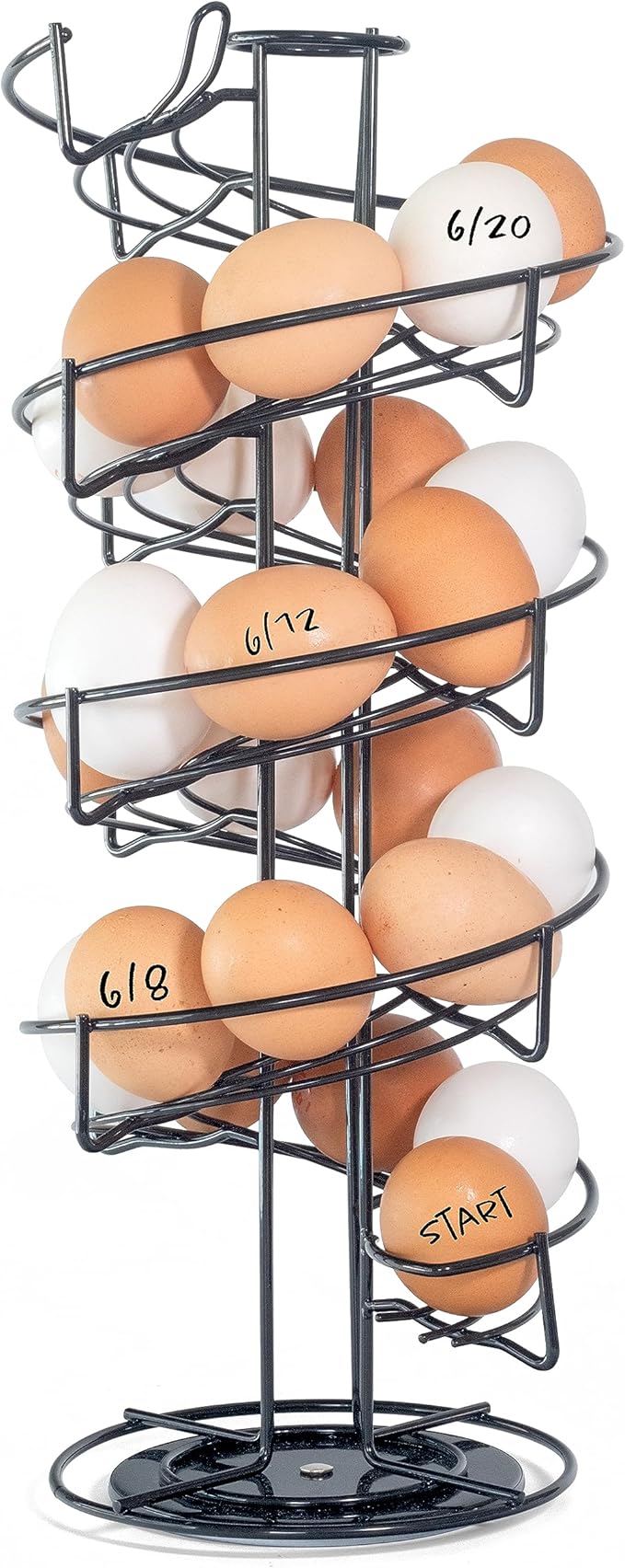 Shop Square Spiral Egg Holder Countertop - Holds 3 Dozen - Fresh Egg Storage Skelter Rack for Counter with Non-Slip Base, Black