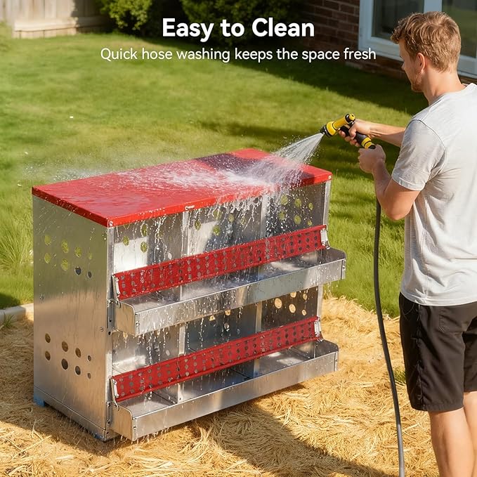 Chicken Nesting Boxes for Chicken Coop, 6 Compartments Wall-mountable Chicken Laying Boxes Easy Egg Collection with Ventilated Design, Weatherproof Galvanized Steel Metal Roosting Boxes