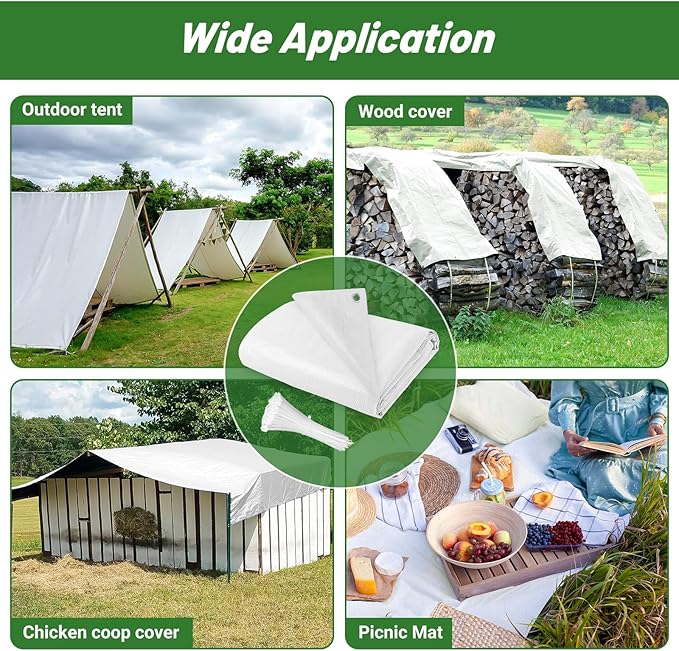 UNIFAMILY 2pcs Chicken Coop Cover for Winter, 11.1x6.2 Ft White Chicken Coop Tarp Cover Waterproof, Chicken Run Tarp for Insulation Coop, Windproof Winterizing Covering for Poultry Cage