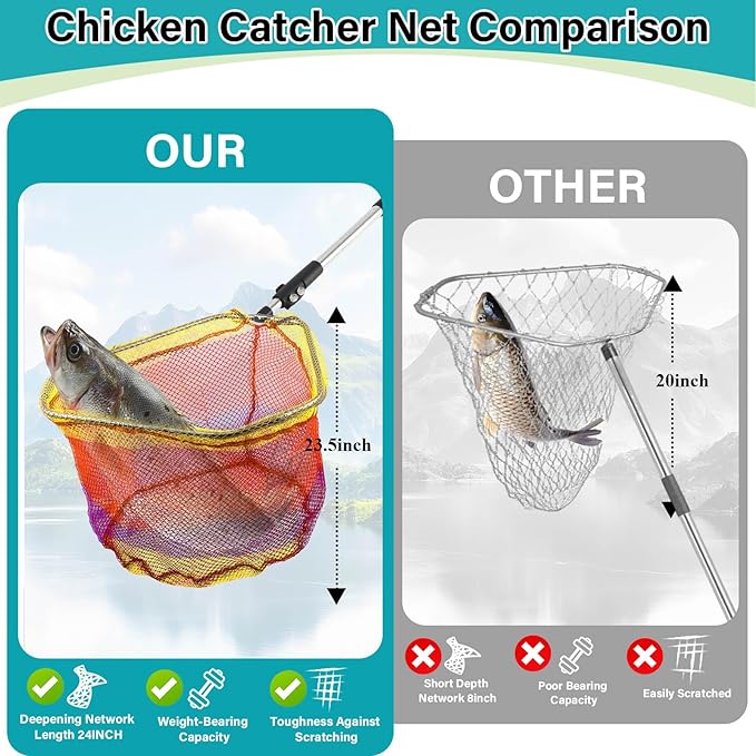 Chicken Catcher Net Telescopic,37 to 64 in Chicken Catcher Leg Hook Long Handle Animal Catcher Pole Heavy Duty with Stainless Steel Tube Extension Pole Poultry Hook Fowl Catcher Sturdy