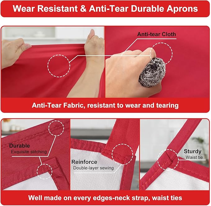 3-Layer Waterproof Apron - Pocket-Free Hygienic Design for Dishwashing & Dog Grooming - Lightweight Durable Protection for messy Kitchen Cooking, Baking, for Men & Women (3 Pack,Red)