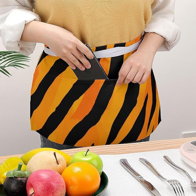 Server Waist Aprons Waitress Unisex Chef Works Half Apron with 3 Pockets