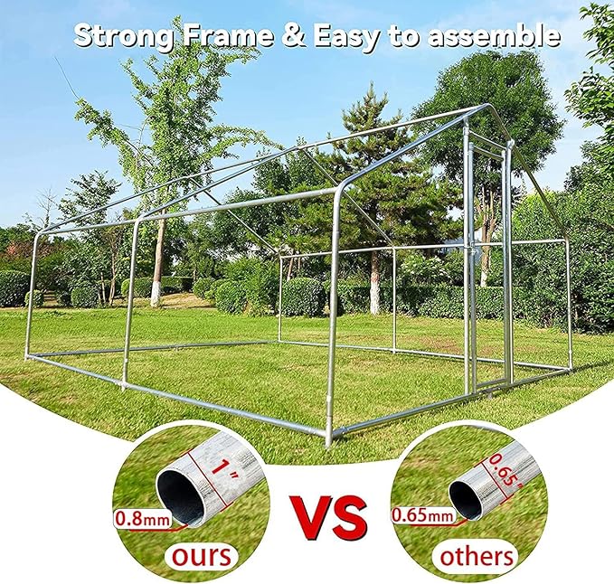 HITTITE Large Metal Chicken Coop with Run, 12.8 x 9.84 x 6.56 ft Walk in Poultry Cage Chicken Run Pen, Outdoor Chicken Runs for Yard with Waterproof & Anti-UV Cover