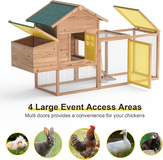 Outdoor Chicken Coop for 4-8 Chickens Wooden Hen Rabbit House Poultry Pet Hutch Run Cage w/Waterproof Asphalt Roof, Ramp, Nesting Box, Wire Fence (160")
