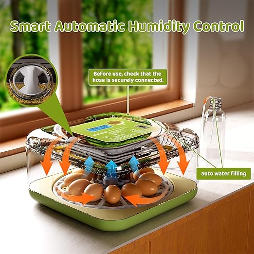 Ovatt 12-Egg Incubator with LED Display, Automatic Temperature and Humidity Control, and Automatic Egg Turner for Chicken, Duck, Quail, and Goose Eggs—Ideal for Home and Small Farms