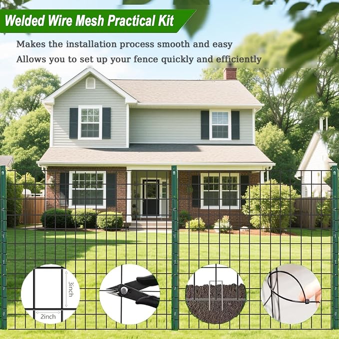 Welded Wire Fence 24inch x 25ft, Black PVC Coated Garden Fencing, 2 inch x 3inch 16Gauge Chicken Wire Fence Roll, Anti-Rust Metal Fencing for Yard Plant Protection Poultry Netting