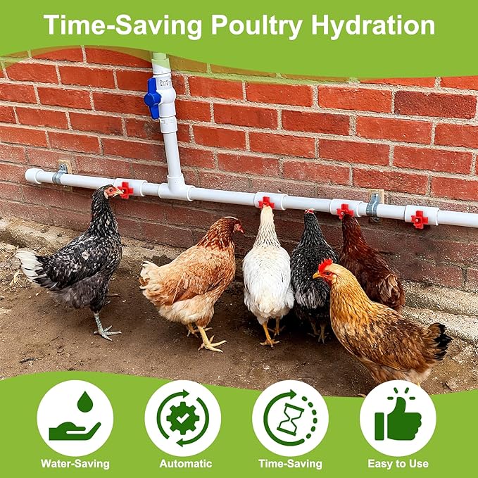 EEEKit 12 Pack Chicken Nipple Waterer Kit, Horizontal Automatic Poultry Side Mount Drinker with 1/2" PVC Tee Fittings or DIY Chicken Duck Quail Watering System