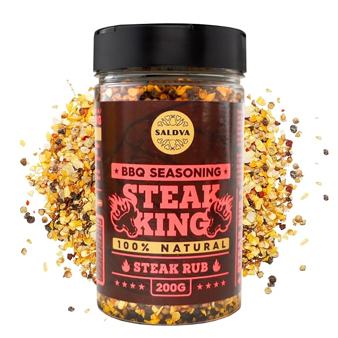 Steak King BBQ Rub - 100% Natural Seasoning - Perfectly Balanced Blend of Spices for Extraordinary Steaks and Other Beef Dishes - Large Jar (200g)
