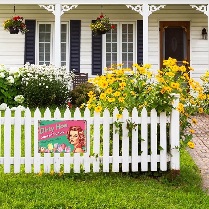 Dirty Hoe Garden Supply Retro Metal Sign Flowers Tulips Colorful Tin Sign For Garden Art Home Office Living Room Bar Cafe Club Wall Decor Hanging Painting 12 X 8 Inch