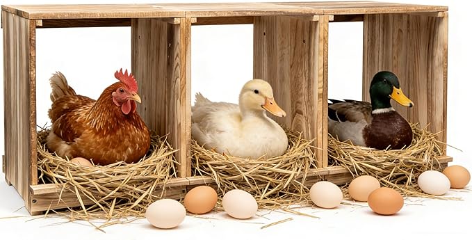 Nesting Boxes for Chickens, Oltara 3 Compartment Carbonized Wooden Egg Laying Nest Box for Chickens, Hens, Ducks
