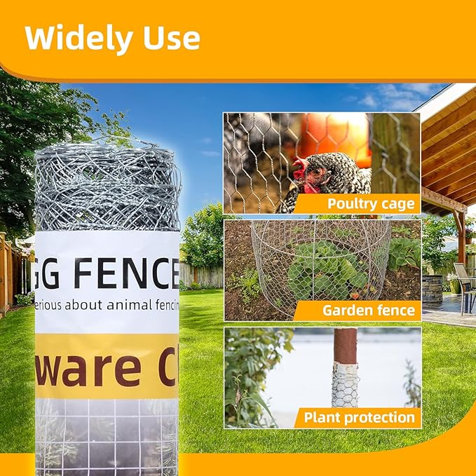 Chicken Wire Mesh 13.7in x 236in Poultry Wire Netting Hexagonal Galvanized Hardware Cloth Mesh Garden Fence Barrier for Pet Rabbit Garden Chicken Wire Fencing