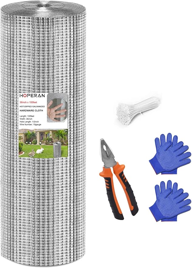 HOPERAN Hardware Cloth 1/2 Inch 36 x 100 ft - 19 Gauge Chicken Wire Fencing Mesh, Hot Dipped Galvanized After Welding, Wire Fence Rolls for Garden Fencing, Gopher Wire Rabbit Wire Poultry Netting