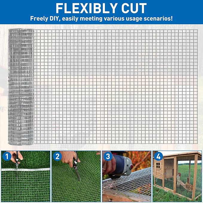 Hardware Cloth,Chicken Wire Fence,1/2 inch 15.7in x 10ft Galvanized Welded Cage Wire for Bird Wire Gopher Wire Rabbit Wire Snake Fence Poultry Netting Cage Screen