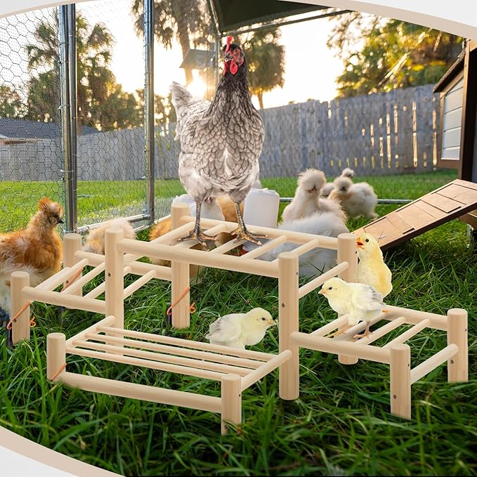 Leinuosen 4 Ladder Large Chicken Perch Ladder for Coop & Brooder Pine Wood Chick Roosting Bars with 4 Black Camping Nails, Poultry Jungle Gym Accessories