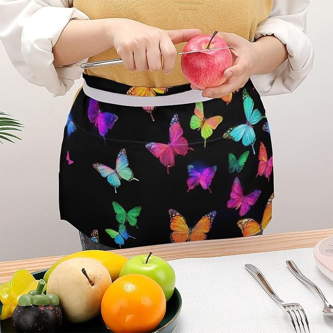 Unisex Apron for Cooking Server Waitress Half Waist Apron with 3 Pockets
