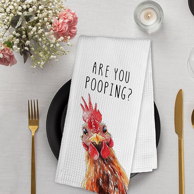 Funny Rooster Chicken Gifts Kitchen Towels and Dish Towel, Funny Bathroom Decor, Chicken Decor Hand Towels, Farmhouse Rooster Decorative Dish Tea Hand Towel for Bathroom Kitchen, 16x24 Inch