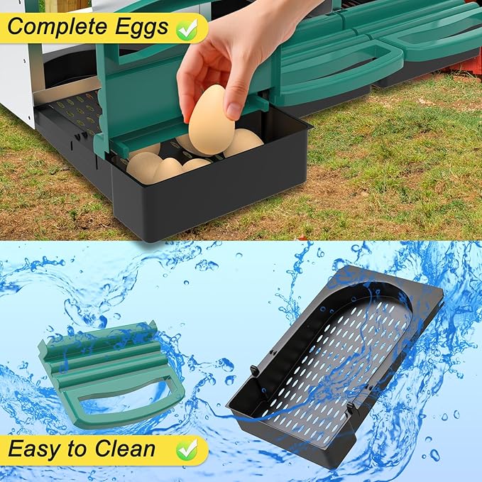 Chicken Nesting Box, 8 Compartments Metal Chicken Laying Boxes with Roll Out Egg Collection, Wooden Fake Eggs, Install Accessories and Gloves for Hens/Goose/Duck/Rabbit, Green