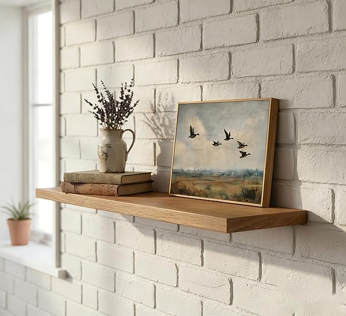 Framed Vintage Flying Duck Wall Art Wildlife Canvas Poster Print Natural Wilderness Picture Retro Wild Duck Painting Artwork Wall Decor for Bedroom Living Room Kitchen 8x10in
