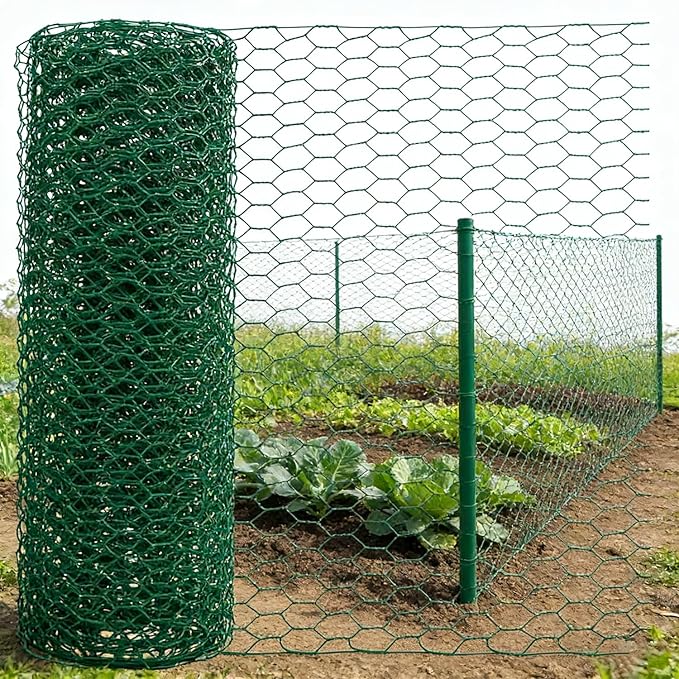Chicken Wire Fencing,Vinyl Coated Metal Hexagonal Mesh Poultry Netting 16inx13ft Green Hardware Cloth Rabbit Wire for Pet,Goose,Duck Garden Farmer & Plant