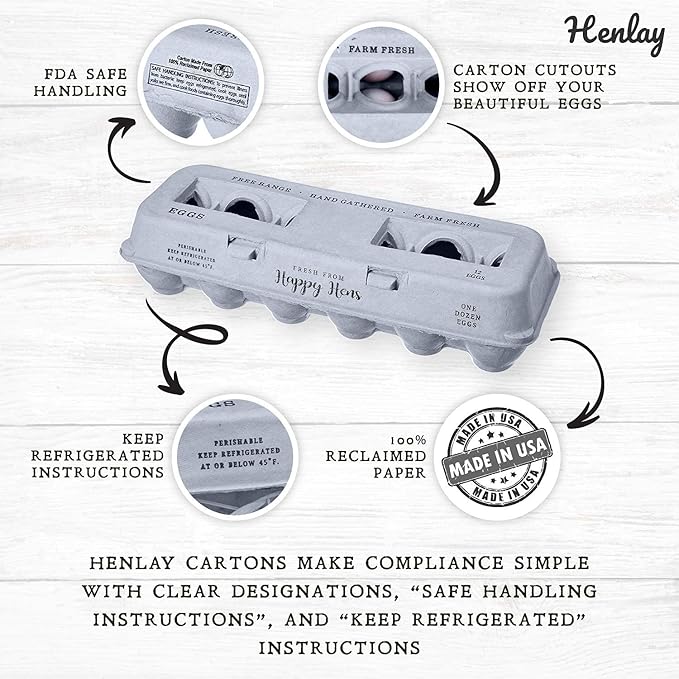 Egg Cartons- Adorable Printed Design for Farm Fresh Eggs, Recycled Paper Cardboard, Sturdy & Reusable, Holds up to XL Chicken Eggs (Blank Stamping, 25)