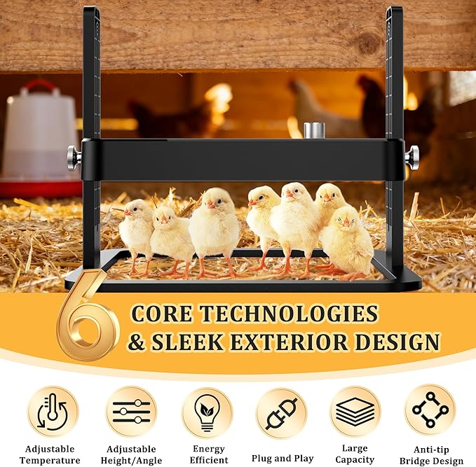 Upgraded Chicken Brooder Heating Plate with Adjustable Height & Angle, Thermostatic Control Chick Warmer Pad for Ducklings, Quail, and Birds (Temp-Adjust Brooder Heater) (Temp-Adjust)