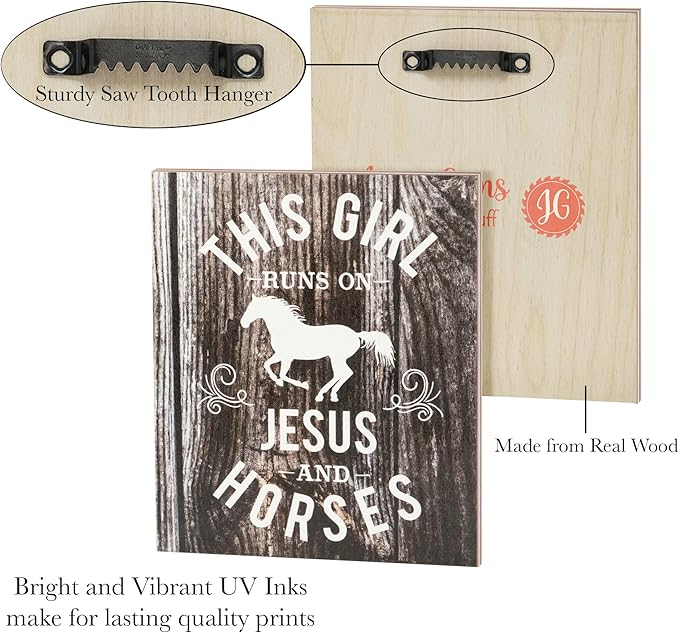 JennyGems This Girl Runs on Jesus and Horses Wooden Sign, Country Girl Gift and Decor, Horse Decorations, Made in USA