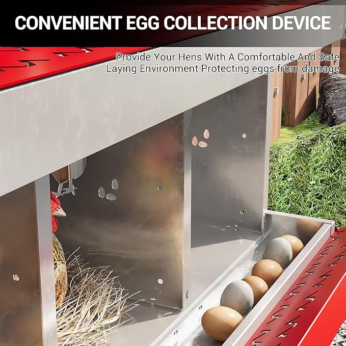 Heavy Duty Galvanized Metal Chicken Nesting Box - Rustproof Egg Laying Box for Hens with Slanted Roof, Rollout Design - Wall Mount or Freestanding Poultry Nest for Chicken Coop (6-Hole)