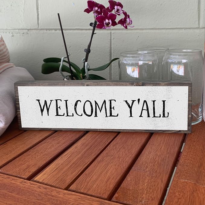 Wood & Metal Southern Sign – Weatherproof Indoor Outdoor Wall Decor – Rustic Charm with "Welcome Y’all" – Gift-Wrapped & Ready to Give