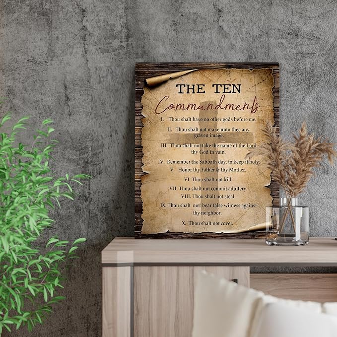 10 Commandments Wall Art Bible Verse Ten Commandments Canvas Pictures Wall Decor Christian Religious Inspirational Quotes Poster Framed Artwork Painting For Kids Bedroom Bathroom Church 12"X16"