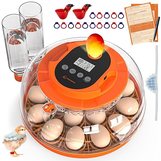18 Egg Incubator with Automatic Turning & Humidity Control, Fully Automatic Incubators with 2 Trays, Egg Candler, for Hatching Chicken, Duck, Goose, Quail, Pigeon, Turkey, Home, Classroom, Farm Use