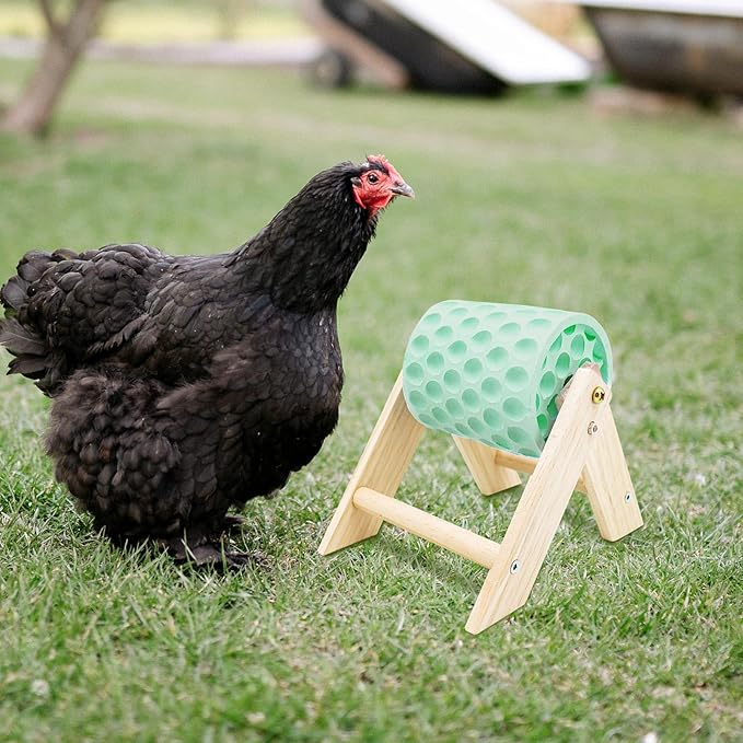Chicken Coop Accessories, Beak Grinding Calcium Stone with Wooden Stand, Chicken Enrichment Toys, Toys for Hens, Ducks, Geese, Turkeys, Poultry, Green