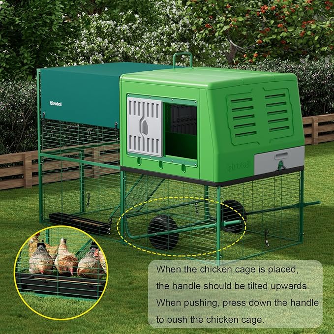 Durable Plastic Tall Chicken Coop with Run Outdoor - Portable Easy Assembly Chicken House with Insulated Besting Boxes, Waterproof Cover, Clean Drawer, Mobile Wheels (Standard)
