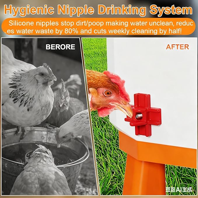 Heated Chicken Waterer 2 Gallon, Chicken Water Heater for Winter, Freeze Proof Chicken Waterer, 4 Nipples for Clean Water，Detachable Legs, Adjustable Height for Chickens, Pigeons, Beaked Poultry