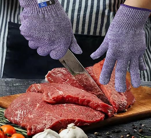 Cutting Gloves, Food Grade Level 5 Protection, Safety Kitchen Cut Gloves for Oyster Shucking, Fish Fillet Processing, Mandolin Slicing, Meat Cutting and Wood Carving. (Violet-Small 1 Pairs)