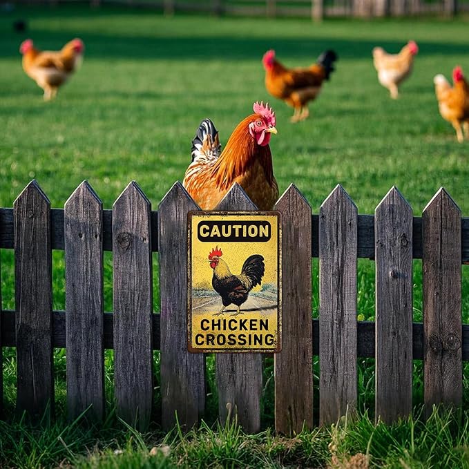 Funny Chicken Signs Chicken Crossing Aluminium Sign Metal Chicken Signs Decor Home Ktichen Farm Are Wall 12x8 Inch Vintage Chicken Signs For Coop Metal Tin Signs Poster