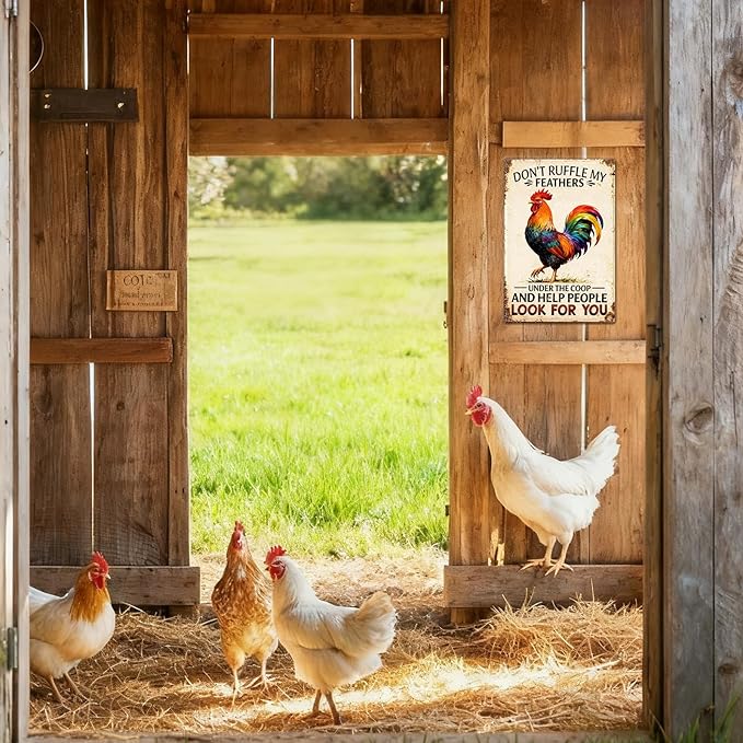 Funny Chicken Metal Decor Signs Rooster Decor Tin Sign for Farm Kitchen Garden Home, Chicken Gifts for Chicken Lovers, Chicken Coop Signs, Chicken Decor, 12x8 Inch