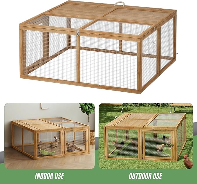 Portable Folding Chicken Coop Rabbit Hutch, Small Animal Playpen with Top & Side Doors for Chickens, Rabbits, and Poultry, 45.5 x 42.5 x 20 inch Natural