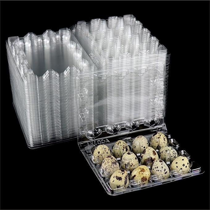 Loving Basso 100 PCS Quail Egg Cartons Plastic Bulk,12 Grids Clear Storage Holders with Lids and Rubber Band,Reusable Quail Eggs Carton Trays for Quail,Pheasant,Pigeon Eggs