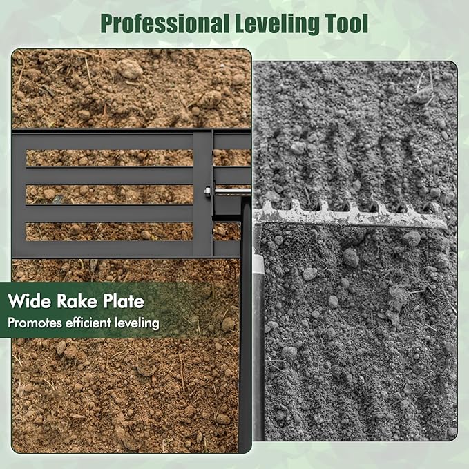 Happygrill Lawn Leveling Rake, Heavy Duty Lawn Level Tool for Soil w/67” Handle, Dirt Ground Leveler, Effort-Saving Landscape Rake for Garden, Backyard, Golf Course, Farm, Pasture (36" x 10", Black)