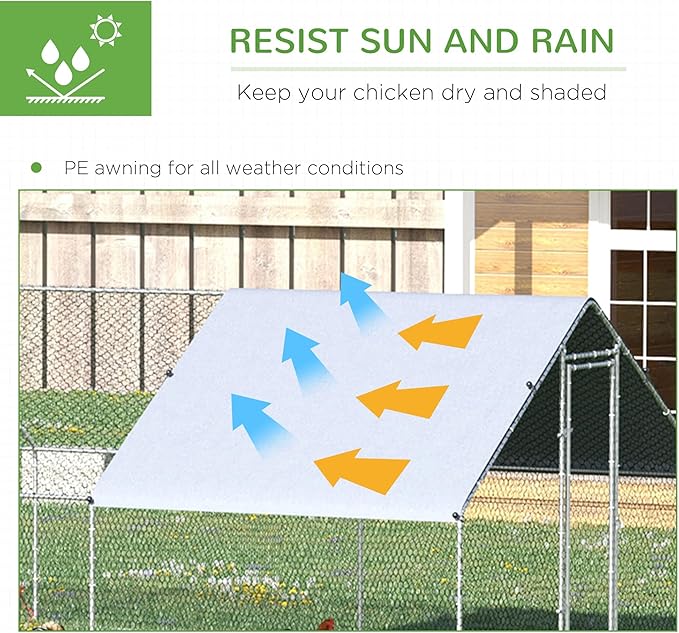 PawHut Large Chicken Coop Metal Chicken Run with Waterproof and Anti-UV Cover, Spire Shaped Walk in Fence Cage Hen House for Outdoor and Yard Farm Use, 1" Tube Diameter, 9.8' x 26.2' x 6.6'