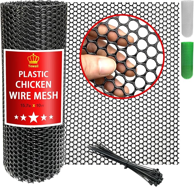 Chicken Wire Fencing Mesh Plastic with Zip Ties, 1.3×10FT Garden Netting for Moss Poles, Plastic Chicken Wire for Poultry Rabbit Fencing,Crafts,DIY - Black